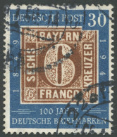 BUNDESREPUBLIK 115I O, 1949, 30 Pf. 100 Jahre Briefmarken Mit Abart 0 In Der Wertangabe 30 Beschädigt, üblich Gezähnt Pr - Altri & Non Classificati