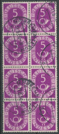 BUNDESREPUBLIK 125 O, 1951, 5 Pf. Posthorn Im Senkrechten Achterblock, üblich Gezähnt Pracht - Altri & Non Classificati