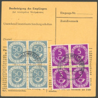 BUNDESREPUBLIK 125,134 VB BRIEF, 1953, 5 Und 50 Pf. Posthorn, Je Im Zentrisch Gestempelten Viererblock Rückseitig Auf Pa - Other & Unclassified