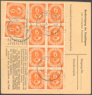 BUNDESREPUBLIK 126 BRIEF, 1954, 6 Pf. Posthorn Im Achterblock Und Waagerechten Paar Rückseitig Auf Paketkarte Als Selten - Sonstige & Ohne Zuordnung