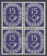 BUNDESREPUBLIK 129 VB O, 1951, 15 Pf. Posthorn Im Viererblock, Obere Rechte Marke Ein Paar Kurze Zähne Sonst Pracht - Usados