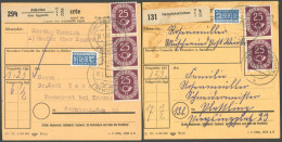 BUNDESREPUBLIK 131 BRIEF, 1954, 25 Pf. Posthorn, 2 Paketkarten Mit Verschiedenen Mehrfachfrankaturen (5 Bzw. 6 Marken),  - Sonstige & Ohne Zuordnung