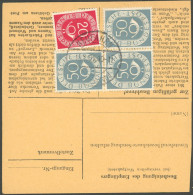 BUNDESREPUBLIK 134 BRIEF, 1954, 50 Pf. Posthorn Im Dreierblock Mit Zusatzfrankatur Rückseitig Auf Paketkarte Aus NEUFARN - Altri & Non Classificati