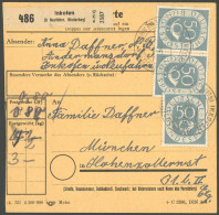 BUNDESREPUBLIK 134 Paar BRIEF, 1954, 50 Pf. Posthorn Mit Zusatzfrankatur Auf Paketkarte Aus INKOFEN, Pracht - Altri & Non Classificati