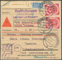 BUNDESREPUBLIK 137 BRIEF, 1954, 80 Pf. Posthorn, 2x Als Mehrfachfrankatur Auf Nachnahme-Paketkarte Aus LANDSHUT, Normale - Altri & Non Classificati