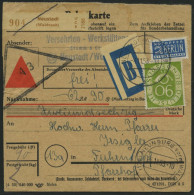 BUNDESREPUBLIK 138 BRIEF, 1953, 90 Pf. Posthorn, Einzelfrankatur Mit Klebezettel Auf Nachnahme-Paketkarte Aus NEUSTADT ( - Cartas & Documentos