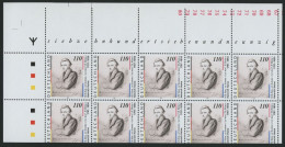 BUNDESREPUBLIK 1962LKB , 1997, 110 Pf. Heinrich Heine, Stark Verschnitten Im Kleinbogen (10) Mit Bogenrandbedruckung, Pr - Ungebraucht