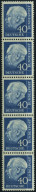 ROLLENMARKEN 260yR , 1960, 40 Pf. Heuss Lumogen Im 5er-Streifen Mit Roter Ungerader Nummer, Pracht, Mi. 65.- - Rollo De Sellos