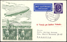GANZSACHEN PP 4/2 BRIEF, 1954, Privatpostkarte 15 Pf. Posthorn, 40 Jahre Deutsche Luftpost, Mit 20 Pf. Zusatzfrankatur N - Other & Unclassified