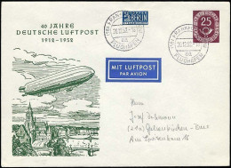 GANZSACHEN PU 4/3 BRIEF, 1952, Privat-Ganzsachenumschlag 25 Pf. Posthorn, 40 Jahre Deutsche Luftpost, Gebraucht, Pracht - Other & Unclassified