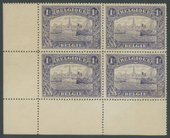 BELGIEN 125A VB , 1915, 1 Fr. Hafen Antwerpen, Gezähnt A, Im Viererblock Aus Der Linken Unteren Bogenecke, Postfrisch, P - Other & Unclassified