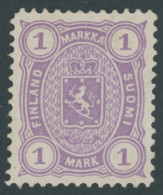 FINNLAND 19By , 1882, 1 M. Violett, Gezähnt L 121/2, Falzrest, Kabinett, Mi. 500.- - Altri & Non Classificati