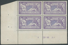 FRANKREICH 181 VB , 1925, 3 Fr. Violett/blau Allegorie Im Eckrandviererblock Mit Bogennummer, Postfrisch, Pracht, Mi. (2 - Otros & Sin Clasificación