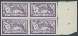 FRANKREICH 181 VB , 1925, 3 Fr. Violett/blau Allegorie Im Randviererblock, Postfrisch, Pracht, Mi. 200.- - Sonstige & Ohne Zuordnung