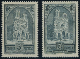 FRANKREICH 256I,II , 1930, 3 Fr. Kathedrale Von Reims, Type I Und II, Falzrest, 2 Prachtwerte - Andere & Zonder Classificatie