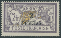 FRANZ.POST IN MAROKKO 17 , 1902, 2 Pta. Auf 2 Fr. Violett/gelb, Falzrest, Pracht, Mi. 140.- - Autres & Non Classés