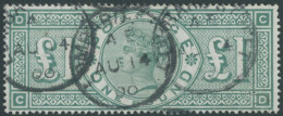 GROSSBRITANNIEN 99 O, 1891, 1 £ Dunkelgelbgrün, Wz. 11, Pracht, Gepr. Pröschold, Mi. 650.- - Andere & Zonder Classificatie