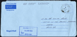 BRITISCHE MILITÄRPOST 1983, K2 FIELD POST OFFICE/141 Auf Aerogramm Mit Eingangsstempel Des Britischen Feldpostamtes Von  - Usados