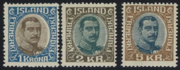 ISLAND 96-98 , 1920, 1 - 5 Kr. König Christian X, Falzreste, 3 Werte Feinst/Pracht - Altri & Non Classificati