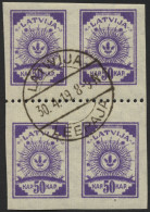 LETTLAND 22y VB O, 1919, 50 K. Violett, Senkrecht Geripptes Papier, Im Viererblock Mit Waagerechter Zähnung L 9 3/4, Pra - Letland