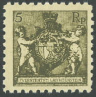 LIECHTENSTEIN 48A , 1921, 5 Rp. Schwarzbräunlicholiv, Gezähnt L 91/2, Postfrisch, Pracht, Mi. 280.- - Otros & Sin Clasificación