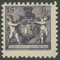 LIECHTENSTEIN 52A , 1921, 15 Rp. Schwarzgrauviolett, Gezähnt L 91/2, Postfrisch, Pracht, Mi. 60.- - Sonstige & Ohne Zuordnung