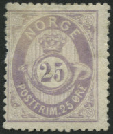 NORWEGEN 28 , 1877, 25 Ø Violett, Mehrere Falzreste, üblich Gezähnt Pracht, Mi. 330.- - Usados