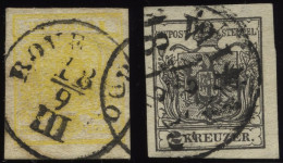 ÖSTERREICH 1,2Ya O, 1854, 1 Kr. Gelb Und 2 Kr. Schwarz, Maschinenpapier, 2 Prachtwerte, Mi. 200.- - Usados