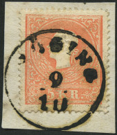 ÖSTERREICH 13II BrfStk, 1859, 5 Kr. Blaßrot, Type II, Papierfalte, K1 (B)ÖSING, Prachtbriefstück - Gebraucht