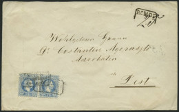 ÖSTERREICH 38I Paar BRIEF, 1867, 10 Kr. Blau, Grober Druck, Im Waagerechten Paar, Auf Brief Mit R2 TRIEST RECOMMANDIRT N - Used Stamps