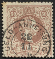 ÖSTERREICH 41Ia O, 1867, 50 Kr. Braun, Grober Druck, Geldanweisungsstempel, Stockiger Eckzahn Sonst Pracht, Fotobefund D - Usados