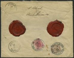 ÖSTERREICH 53,65 BRIEF, 1894, 5 Kr. Mittelkarmin/schwarz Und 30 Kr. Mattsiena/schwarz, Rückseitig Auf Wertbrief Mit K1 E - Gebruikt