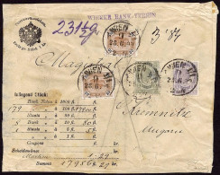 ÖSTERREICH 67/8 BrfStk, 1896, 1 G. Violettgrau Und 2 G. Grün Mit Zusatzfrankatur (Mi.Nr. 65 2x) Auf Geldbrief-Vorderseit - Usati