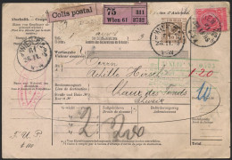 ÖSTERREICH 81 BRIEF, 1905, 10 H. Braun Paketkarte Mit 1 Kr. Rot Als Zusatzfrankatur Von Wien Nach Chaux Des Fonds/Schwei - Usados