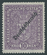 ÖSTERREICH 1918-1938 246IA , 1919, 10 Kr. Schwärzlichbraunviolett, Type I, Stumpfe Zahnreihe Sonst Postfrisch Pracht, Mi - Otros & Sin Clasificación