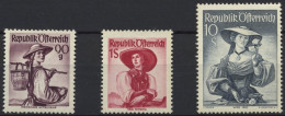 ÖSTERREICH 909,911,926 , 1949/50, 90 G., 1 Und 10 S. Trachten, 3 Prachtwerte, Mi. 235.- - Gebraucht