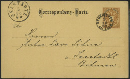 GANZSACHEN P 43 BRIEF, 1889, 2 Kr. Braun, Karte (deutsch) Mit Fingerhut-K1 NEUKIRCHEN BEL EGER Nach Seestadt, Pracht - Other & Unclassified