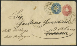 GANZSACHEN U 33,33 BRIEF, 1865, 5 Kr. Rot, Wz. 1, Umschlag Mit Zusatzfrankatur 10 Kr. Blau Von REICHENAU Nach Abano, Fei - Andere & Zonder Classificatie