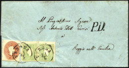 LOMBARDEI UND VENETIEN 8a,13 BRIEF, 1863, Mischfrankatur: 1863, 3 So. Grün, Type II, 2x Mit 10 So. Rötlichbraun Auf Brie - Lombardo-Vénétie