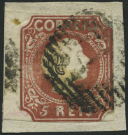 PORTUGAL 5 BrfStk, 1855, 5 R. Rotbraun, Glattes Haar, Rechts Lupenrandig, Unten Teils Minimal Berührt Sonst Farbfrisches - Oblitérés