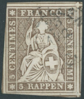 SCHWEIZ BUNDESPOST 13IIBym O, 1858, 5 Rp. Graubraun, Berner Druck III, (Zst. 22G), Breitrandig Mit Teilen Von 6 Nachbarm - Andere & Zonder Classificatie