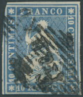 SCHWEIZ BUNDESPOST 14Ia O, 1854, Erstauflage: 10 Rp. Preußischblau, 1. Münchner Druck, (Zst. 23Aa), Mit Schwarzer Raute  - Gebruikt