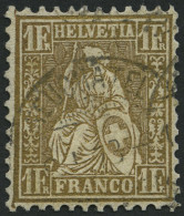 SCHWEIZ BUNDESPOST 28c O, 1864, 1 Fr. Gold, Pracht, Mi. 110.- - Gebraucht