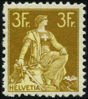 SCHWEIZ BUNDESPOST 110 , 1908, 3 Fr. Schwärzlichgraugelb/mattgelb, Rauhe Zähnung, Falzreste, Pracht, Mi. 320.- - Neufs