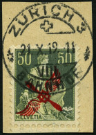 SCHWEIZ BUNDESPOST 145 BrfStk, 1919, 50 C. Flugpostmarke, Prachtbriefstück, Geprüft, Mi. (160.-) - Usati