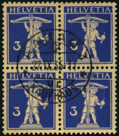 SCHWEIZ BUNDESPOST 199z VB O, 1933, 3 C. Lilaultramarin Auf Mattgelblichorange, Geriffelter Gummi, Im Zentrisch Gestempe - Usados