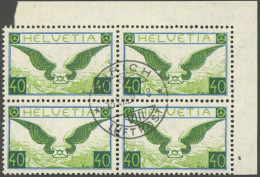 SCHWEIZ BUNDESPOST 234x VB O, 1929, 40 C. Geflügelter Brief, Gewöhnliches Papier, Im Zentrisch Gestempelten Viererblock  - Otros & Sin Clasificación