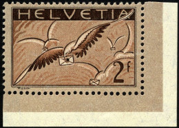 SCHWEIZ BUNDESPOST 245x , 1930, 2 Fr. Brieftaube, Gewöhnliches Papier, Bogenecke, Falzreste, Pracht - Nuevos