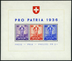 SCHWEIZ BUNDESPOST Bl. 2 , 1936, Block Pro Patria, Pracht, Mi. 75,- - Blocs & Feuillets