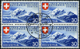 SCHWEIZ BUNDESPOST 340 VB O, 1939, 30 C. Landesausstellung, Französische Inschrift, Im Viererblock Mit Zentrischem Erstt - Used Stamps